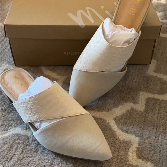 white snakeskin mules